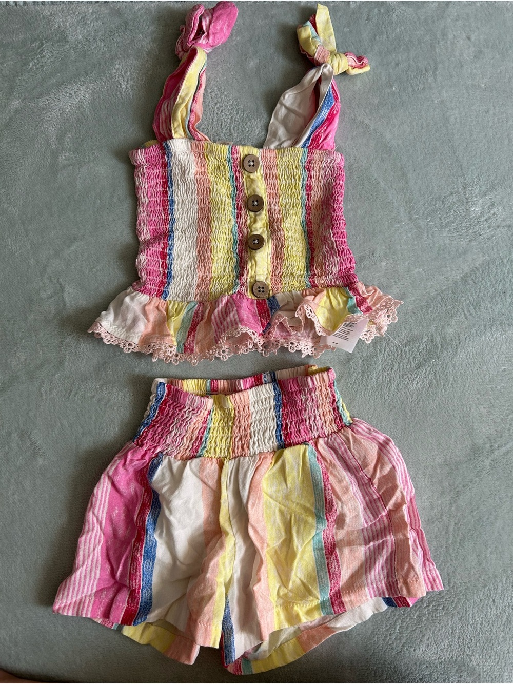 Jessica Simpson Pink Multicolor Striped Smocked Shorts Set
